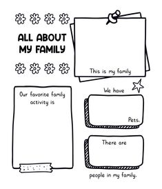 an adult coloring page with the words all about my family