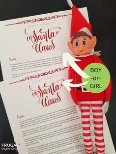 an elf is holding a letter to santa claus on his christmas wish list for the boy or girl