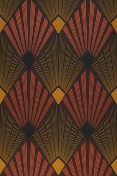 an art deco style wallpaper with red and brown fan shapes