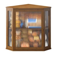 a close up of a wooden box filled with bread and pastries on a white background