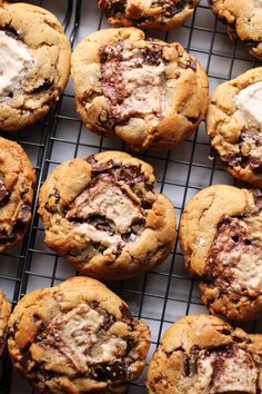 chocolate chip cookies with marshmallows on a cooling rack