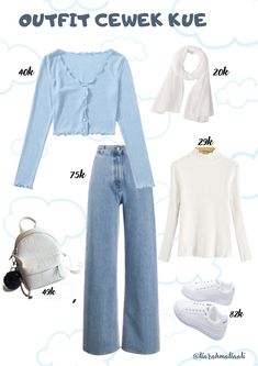 OUTFIT simple Ide Outfit Simple, Outfit Pantai Korea, Ootd Hijab Casual Jeans, Blue Hijab Outfit, Hijab Casual Outfit, Korean Clothing Brands, Lebaran Outfit, Dress Lebaran, Ootd Simple