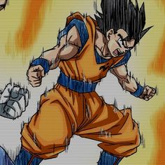 a drawing of gohan from dragon ball is shown in the foreground, with an orange background