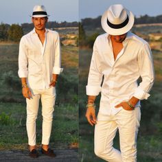 Cappellishop.It Hut, Santillo Shirt, H Pants, Charles Philip Shanghai Shoes All White Mens Outfit, White Outfit For Men, White Party Outfit, Party Outfit Men, Gents Fashion, Beach Attire, 40s Fashion, Mens Fashion Streetwear, White Party