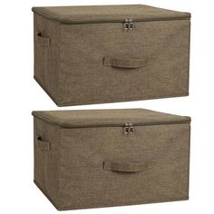 two brown storage boxes with handles