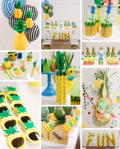 a collage of pineapple themed party decorations