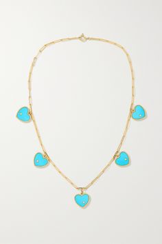 Yvonne Léon's necklace has an antique, heirloom quality - the designer loves pulling inspiration for her pieces from vintage flea markets. Handmade from 9= and 18-karat gold, it's adorned with five heart-shaped pendants, each one inlaid with turquoise and a single diamond. Wear yours with the matching earrings. Png Heart, Vintage Flea Market, Turquoise Pendant Necklace, Heart Shaped Necklace, Topaz Necklace, Heart Diamond, Flea Markets, Turquoise Pendant, Fine Jewellery Necklace