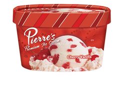 cherry vanilla ice cream in a tub