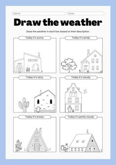 the weather worksheet for kids to learn how to draw houses and other things