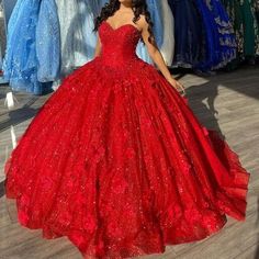 Ball Gown Sweet 16, Gown Sleeves, Flower Beading, Quinceanera Themes Dresses, Flower Prom Dress, Sweet 15 Dresses, Red Quinceanera Dresses