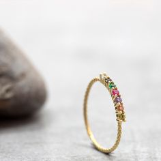 Gold Half Eternity Ring Emerald Ruby Blue Topaz | Etsy Warm Minimalism, Dainty Gold Ring, Sapphire Eternity Ring, Rainbow Ring, Dainty Gold Rings, Rainbow Rings, Ring Sapphire, Etsy Gold Ring, Ring Emerald