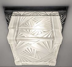 A French Art Deco square shape can be used as a flush mount or sconces decorated with a typical Art Deco geometric design in great condition. The shade is in clear frosted glass mounted on a matching nickeled bronze frame. The fixture has been re-plated in nickel and rewired for U.S. standards. Accommodates two household bulbs E-26 Standard Base (total of 400 watts max.) Re-plating in different finishes upon request with no additional cost. (three available). Complimentary drop-off to New York C Art Deco Panelling, Art Deco Geometric, Bronze Frame, Art Deco Glass, Drop Off, French Art Deco, French Art, Art Deco Design, Square Shape