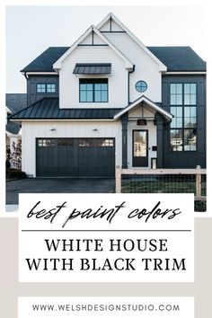 white house with black trim White Modern Farmhouse, White Siding, Sweden House, Exterior House Color, Best Paint, Best Paint Colors