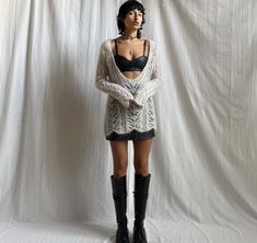 Hot Drummer, Frontal Lobe, Retro Spring, Sheer White Blouse, Loose Knit, Ribbon Trim, Peek A Boo, Knitted Jumper, Sheer Dress