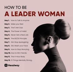 a woman's profile with the words how to be a leader woman