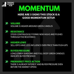 a poster with the words momentum here are 5 signs this stock is a good momentum setup