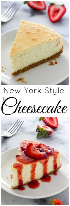 new york style cheesecake with strawberries on the side