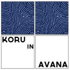 the words koru in black and white are shown on two separate panels, one is blue