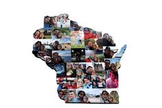 a collage of people's faces in the shape of a map of michigan