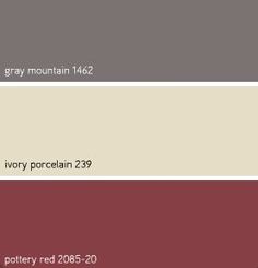 the different shades of gray, red and white paint in this color scheme are shown