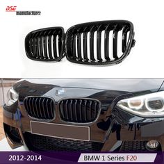 the front and side view of a bmw car with black grill grilles on it