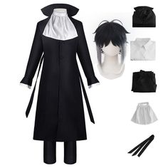 PRICES MAY VARY. 【Design】: Taking the cartoon character Nakahara Chuuya/Akiko Yosano/Dazai Osamu/Edogawa Rampo/Sigma as the design prototype, it perfectly restores the costume of the cartoon character, and is the perfect gift for the fans of Japanese anime characters like. 【Package Include】1* Trench coat + 1* shirt + 1* bow tie + 1 apron + 1* Hair accessories + 1* Akutagawa Ryunosuke Wig 【Material】- The costume is made of high quality uniform fabric, which is good durability, Comfortable and sof Akutagawa Cosplay, Costume With Wig, Akiko Yosano, Ranpo Edogawa, Akutagawa Ryunosuke, Carnival Christmas, Nakahara Chuuya, Halloween Party Dress, Wig Material