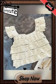 Tanks Women Summer New Chic Solid Elegant Sweet Simple Fashion Hollow Out All-match Sexy Design Tender Female Daily Ulzzang Soft Trendy Lace Crop Top For Summer, Trendy Summer Lace Crop Top, Cute Lace Party Tops, Summer Lace Patchwork Crop Top, Feminine Lace Crop Top For Beach, Summer Lace Crop Top With Ruffles, Trendy Lace Top For Summer, Trendy White Lace Crop Top, White Ruffled Crochet Top For Summer