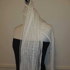 Beautiful And Elegant Long White Lace Scarf New Without Tags 60" Length 6.5" Width White Lace Scarf, Sheer Scarf, White Scarves, Scarf Dress, Lace Scarf, Dress Cover, Lace Knitting, Knit Scarf, White Lace