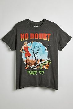 No Doubt tee with graphics printed at the front and back. Cotton jersey t-shirt in a standard fit with short sleeves and a ribbed crew neck. Features No Doubt 1997 tour tee Graphic print band t-shirt Crew neck Short sleeve Regular fit Content + Care 100% Cotton Machine wash Imported Size + Fit Measurements taken from size Medium Chest: 39" Length: 28" | No Doubt 1997 Tour Tee in Black, Men's at Urban Outfitters No Doubt T Shirt, Men's Graphic Tees, Fits With Shorts, No Doubt, Cute Fits, Mens Graphic Tee, Black Fits, Band Tees, Popular Style