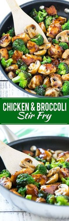 chicken and broccoli stir fry in a skillet