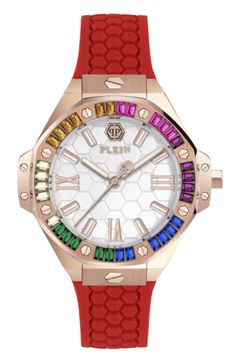 Plein Lady Royal Womens Watch 39MM IP Rose Gold Case Silver Guilloché Dial Silicone Strap Luxury Multicolor Watches With Diamond Hour Markers, Multicolor Formal Watch With Diamond Hour Markers, Luxury Multicolor Watches For Gifts, Luxury Multicolor Watches For Gift, Luxury Multicolor Watches As Gift, Multicolor Watches With Diamond Hour Markers And Round Dial, Multicolor Watch With Diamond Hour Markers, Multicolor Watches With Diamond Hour Markers, Luxury Multicolor Chronograph Watch Accessories