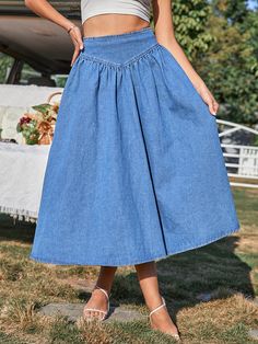 Style: CasualFit: LooseFabric: DenimPattern: SolidElement: NonDress/Skirt Length: MaxiRise: High RiseProduct Type: A Line,DenimMain Composition: CottonSeason: Summer Style Jean Skirt, Style Jupe, Cute Korean Fashion, Spring Outerwear, A Line Denim Skirt, Denim Shorts Outfit, Red Plaid Skirt, Long Skirt Summer, Spring Outfits Dresses