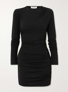 Shop SAINT LAURENT Ruched stretch-jersey mini dress, Explore the latest SAINT LAURENT women's collection today on NET A PORTER Saint Laurent Black Dress, Ysl Clothes Women, Ysl Dress Saint Laurent, Ysl Black Dress, Ysl Clothes, Rose Clothes, Ysl Dress, Yves Saint Laurent Dress, Ysl Fashion