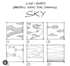 four different types of sky drawn by hand with the text line - based graphic ideas for drawing