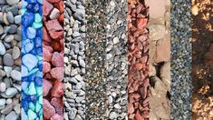 there are many different colored rocks on the ground