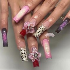 Orchid Nails, Punk Nails, Pretty Gel Nails, Gem Nails, Nail Jewelry, Really Cute Nails