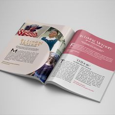 an open brochure showing the inside pages of a magazine, with images of women in dresses