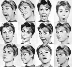 many different pictures of the same woman making faces