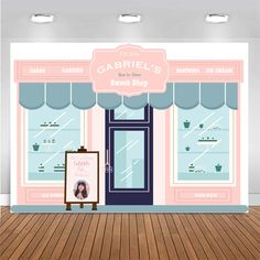 an illustration of a store front with the words gabril's sweet shop on it