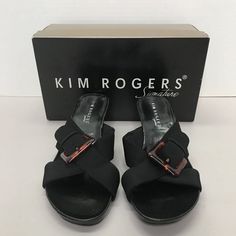 Img { Max-Width:100%; } Kim Rogers Womens Slide Sandals Black Buckle Wedge Heel Slip Ons 7.5 M New Us Shoe Size: Us 7.5 Department: Women Type: Sandal Closure: Slip On Heel Style: Wedge Brand: Kim Rogers Style: Slides Sandals Size: 7.5 Color: Black Model: Linne Shoe Width: M Upper Material: Fabric Fastening: Slip On Heel Height: Low (3/4 In. To 1 1/2 In.) Heel Type: Wedge Pattern: Solid Country/Region Of Manufacture: China Sold As Pictured. Thanks For Looking! This Listing Was Easily Created Usi Black Slip-on Wedge Sandals With Buckle, Black Low Heel Wedge Sandals For Formal Occasions, Tan Sandals Heels, White Strappy Sandals, Womens Slides Sandals, Red Sandals, Rhinestone Sandals, Silver Sandals, Leather Slide Sandals