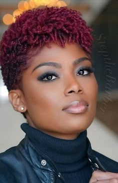 Slick Short Hairstyles Black Women, Burgundy Twa Natural Hair, Afro Coils, Tapered Cut Natural Hair, Big Chop Styles, Short Natural Curls, Coiling Natural Hair, Tapered Afro