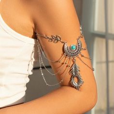 Vintage Boho Feather Leaves Tassel Arm Bracelet arm bracelet LUNARITY GARAGE Handmade Bohemian Body Jewelry For Beach, Bohemian Handmade Body Jewelry For Beach, Bohemian Dangle Body Jewelry For Parties, Bohemian Metal Body Jewelry For Festivals, Bohemian Metal Bracelets For Summer, Bohemian Bracelets For Summer Parties, Bohemian Dangle Body Jewelry For Festivals, Bohemian Metal Dangle Body Jewelry, Bohemian Summer Party Bracelets