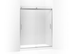 Shower Door | Levity | Bright Silver | GROF USA Brushed Nickel Shower Door, Bypass Sliding Shower Doors, Black Shower Doors, Contemporary Bath, Frameless Sliding Shower Doors, Circular Lighting, Bathtub Doors, Roller Design, Glass Installation