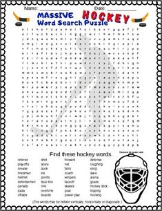 the hockey word search puzzle is shown