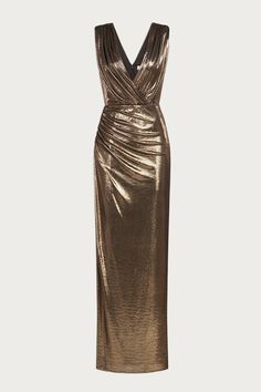 Misha Gown In Metallic Jersey Copper Dress, Bronze Dress, Shimmer Dress, Cute Dress Outfits, Maxi Dress Cocktail, Knitwear Tops, Elie Saab, Dress Backs, Cute Dresses