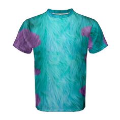 a t - shirt with purple and green spots on it, all over the chest