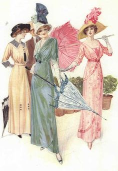 1912s Fashion 1912 Fashion, 1914 Fashion, Fashion 1910, 1910s Fashion, Fashion Illustration Vintage, Three Women, Edwardian Dress, Retro Mode, Vintage Couture