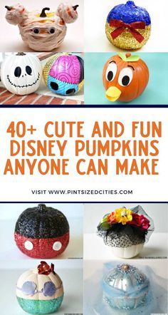 some pumpkins that are made to look like disney characters