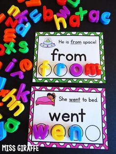 two posters with letters and numbers on them for children to learn how to use the alphabet