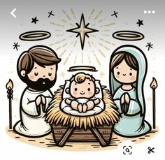 a nativity scene with three people and a baby jesus